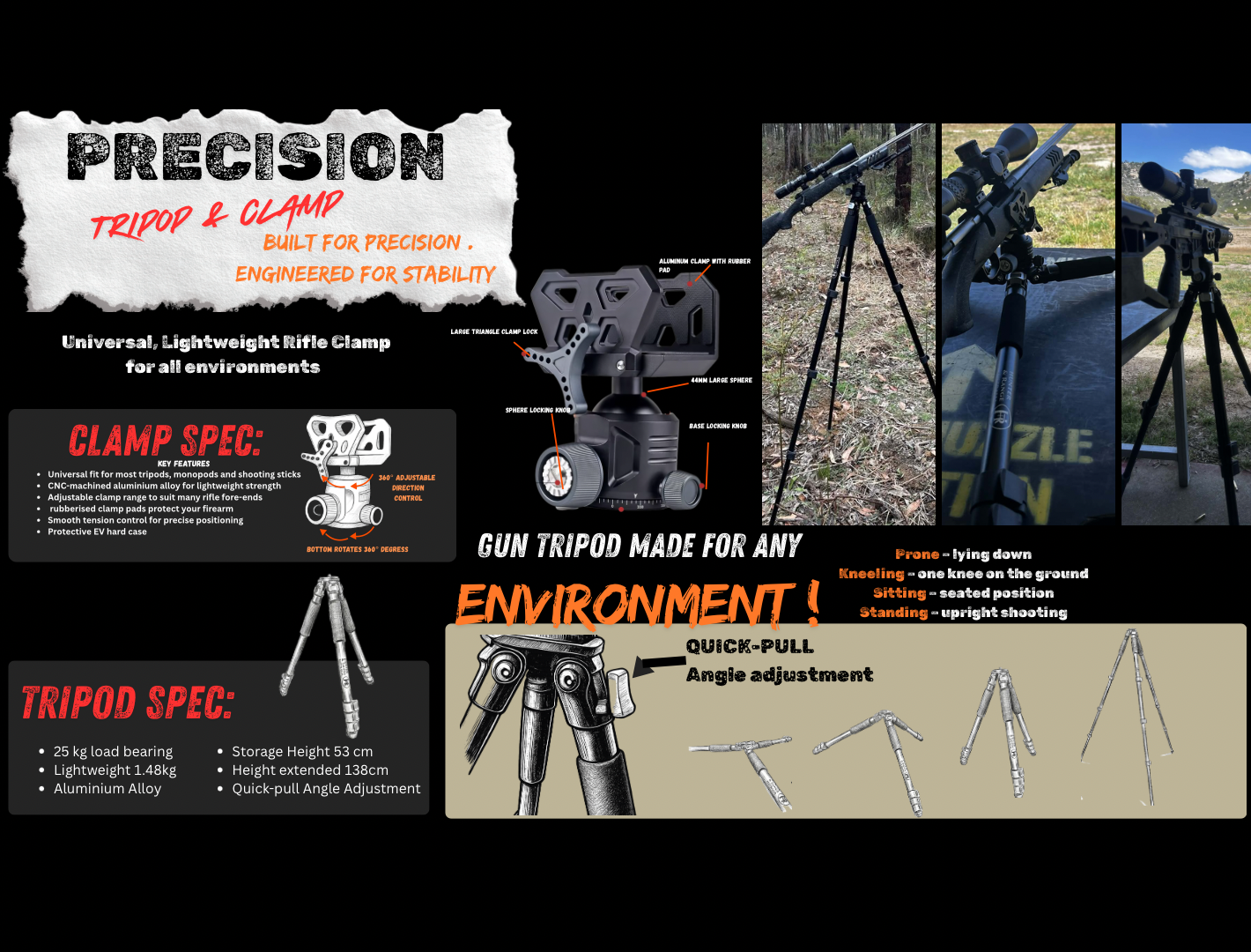 Precision Field Kit  - Shooting Tripod + Rifle Clamp